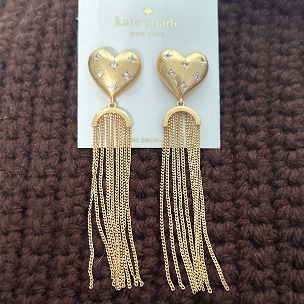 Kate Spade Gold Heart Tassel Earrings